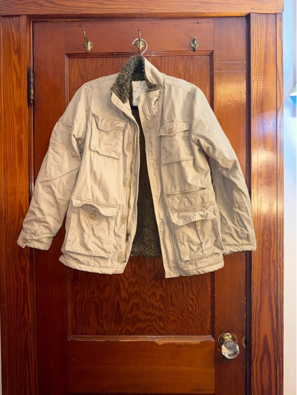 The Children’s Place Boys Utility Field Jacket Large Tan Sherpa Lined